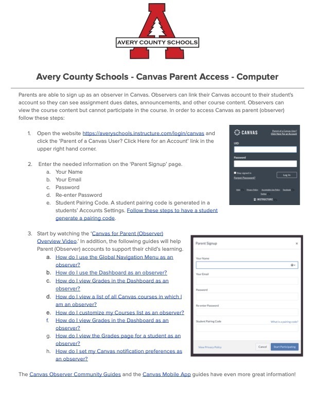 Create a parent canvas account cranberry middle school